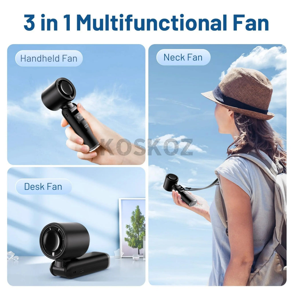 Portable Handheld Turbo Fan, 5 High-Speed Wind, 4000Mah, USB-C Battery Operated, 3 in 1 Personal Hand Fans with LED Display & Flashlight for Outdoor Activities, Travel, Beach Essentials #GLOBAL PICKS