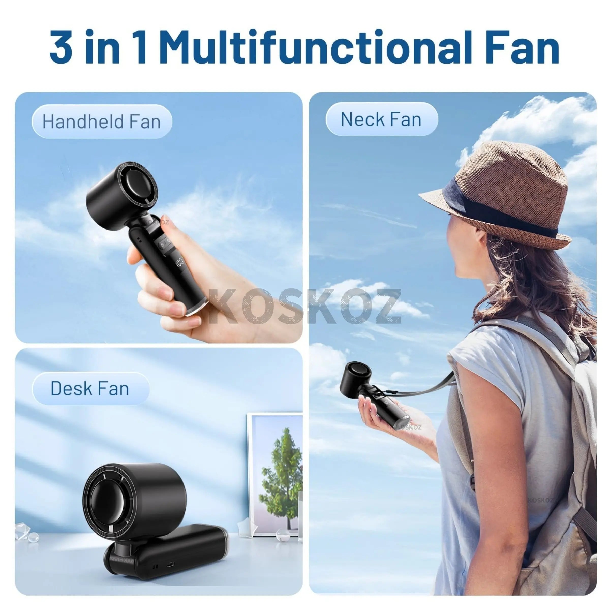 Portable Handheld Turbo Fan, 5 High-Speed Wind, 4000Mah, USB-C Battery Operated, 3 in 1 Personal Hand Fans with LED Display & Flashlight for Outdoor Activities, Travel, Beach Essentials #GLOBAL PICKS
