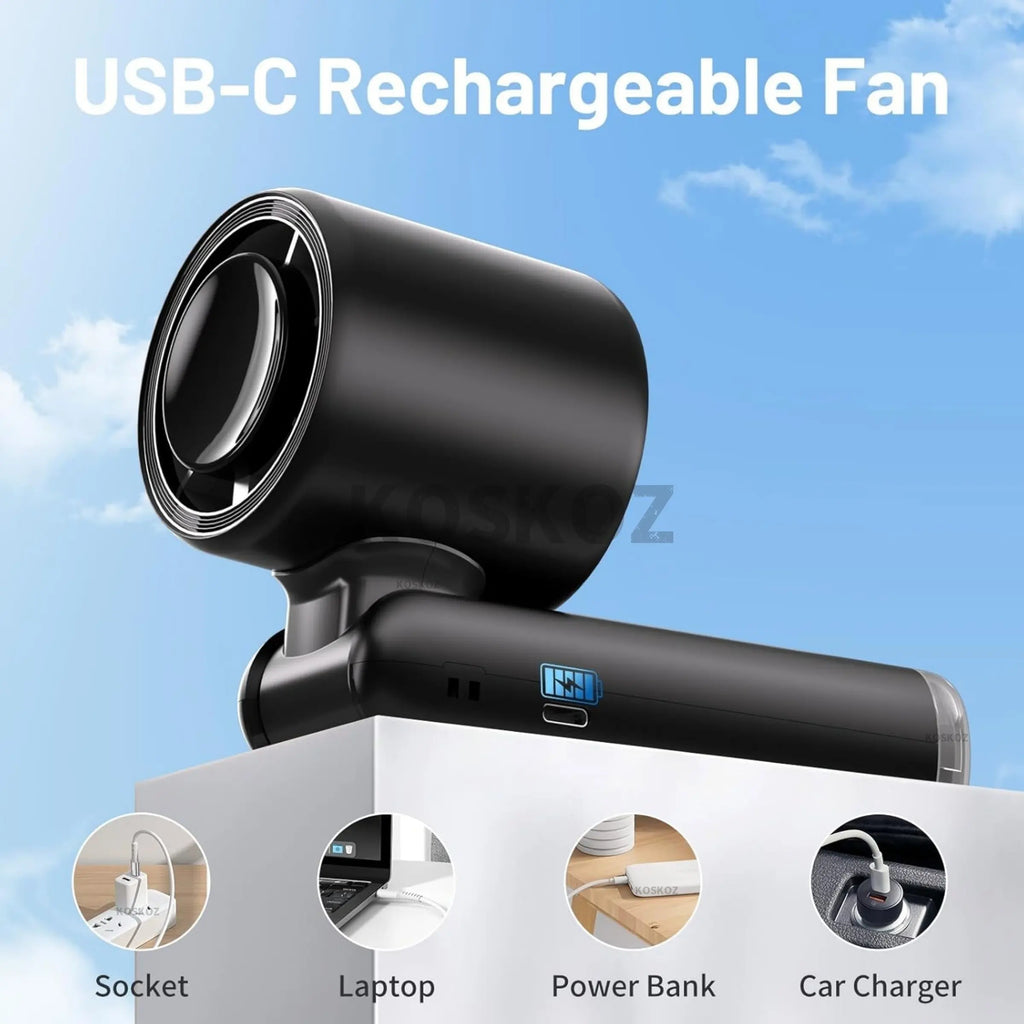 Portable Handheld Turbo Fan, 5 High-Speed Wind, 4000Mah, USB-C Battery Operated, 3 in 1 Personal Hand Fans with LED Display & Flashlight for Outdoor Activities, Travel, Beach Essentials #GLOBAL PICKS