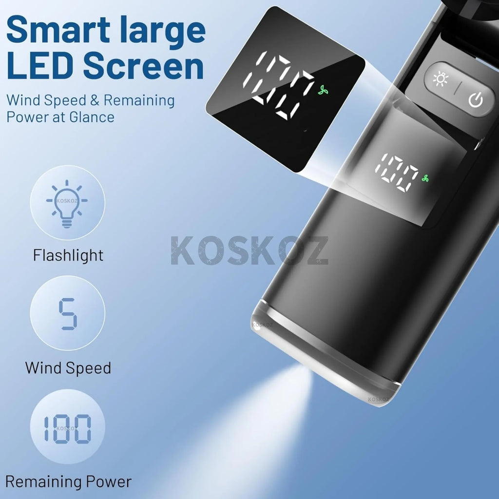 Portable Handheld Turbo Fan, 5 High-Speed Wind, 4000Mah, USB-C Battery Operated, 3 in 1 Personal Hand Fans with LED Display & Flashlight for Outdoor Activities, Travel, Beach Essentials #GLOBAL PICKS