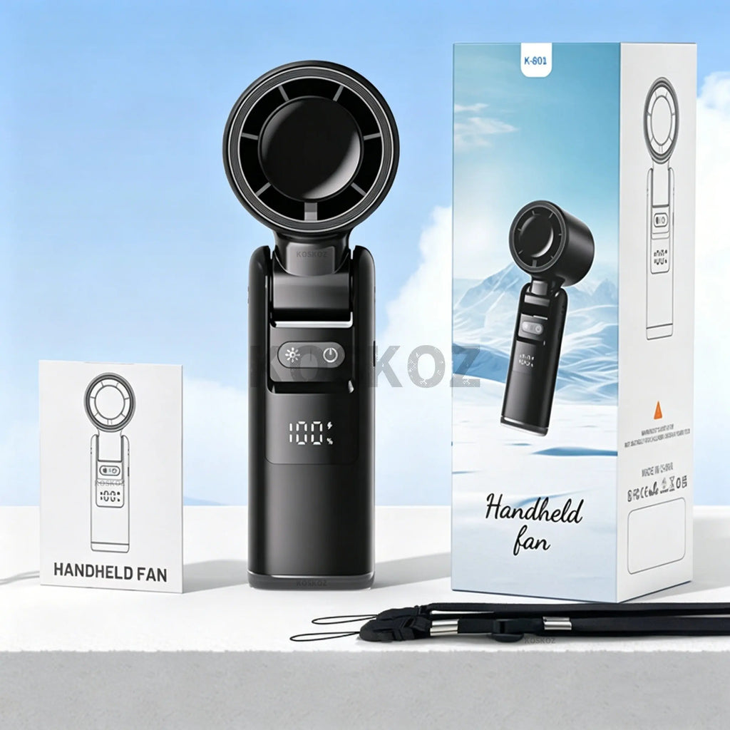 Portable Handheld Turbo Fan, 5 High-Speed Wind, 4000Mah, USB-C Battery Operated, 3 in 1 Personal Hand Fans with LED Display & Flashlight for Outdoor Activities, Travel, Beach Essentials #GLOBAL PICKS